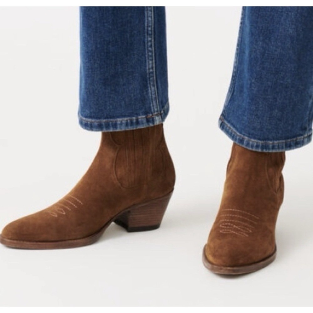 Maje Camel Brown Suede Ankle Chelsea Cowboy Boots Western Festival Sz 36 Cowgirl